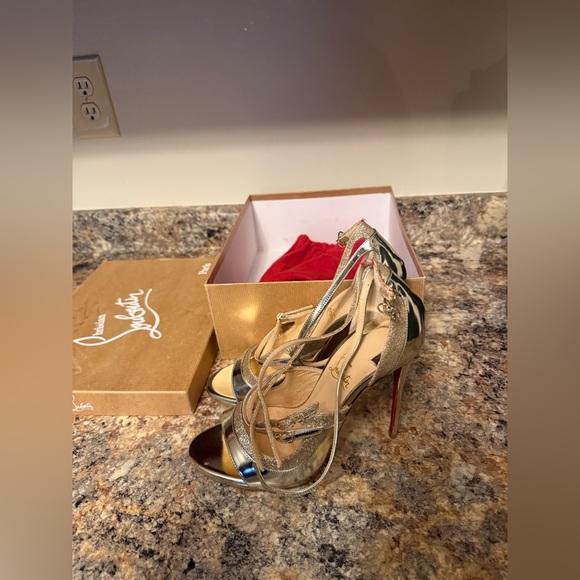 Christian Louboutin Shoes - Christian Louboutin Gold and Silver Metallic Strappy High Heels